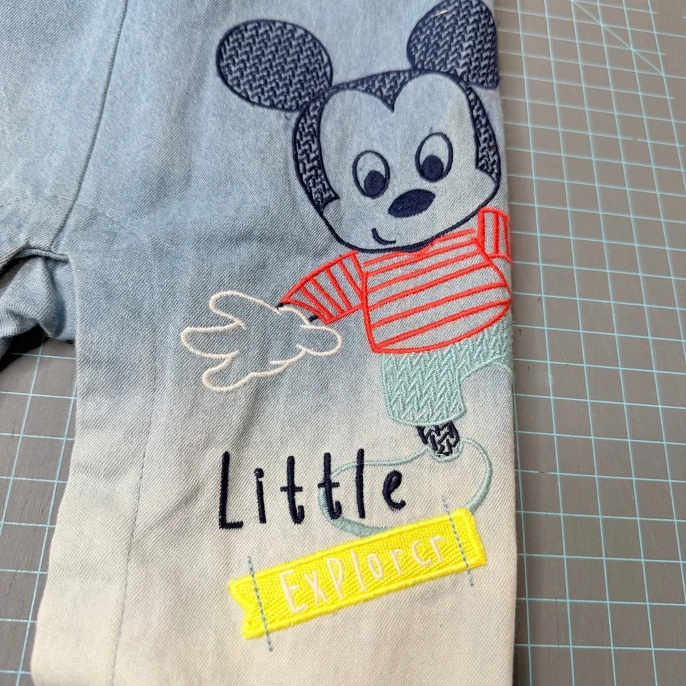 Disney Baby Mickey Mouse Little Explorer Denim Overalls Size 18-24M Striped set